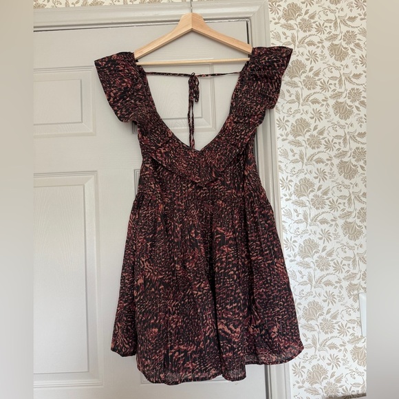 Anthropologie Open Back Ruffle Mini Dress | Size M | Boho Print - Picture 7 of 11